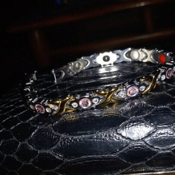 Pink Tourmaline Tennis Bracelet in Gold & Silver Toned Stainless Steel - Picture 5 of 9